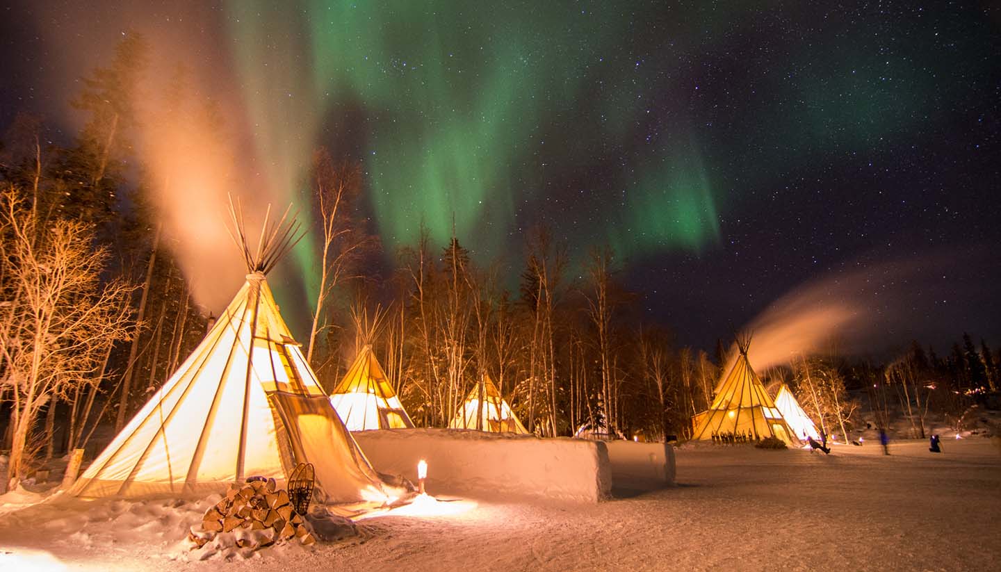 Northwest Territories - Aurora Over Teepees, Yellowknife