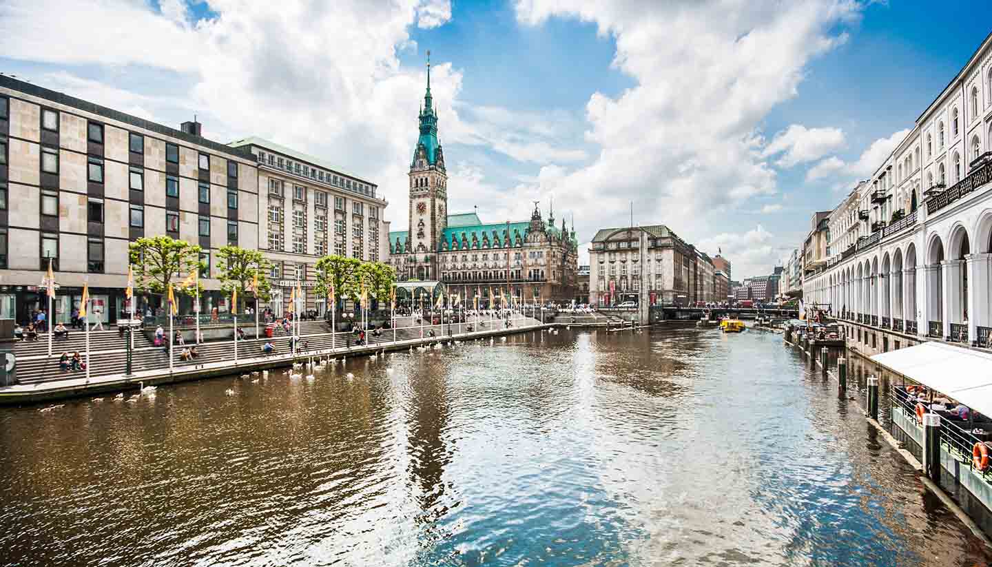 Hamburg - Hamburg city center with town hall and Alster river, Germany