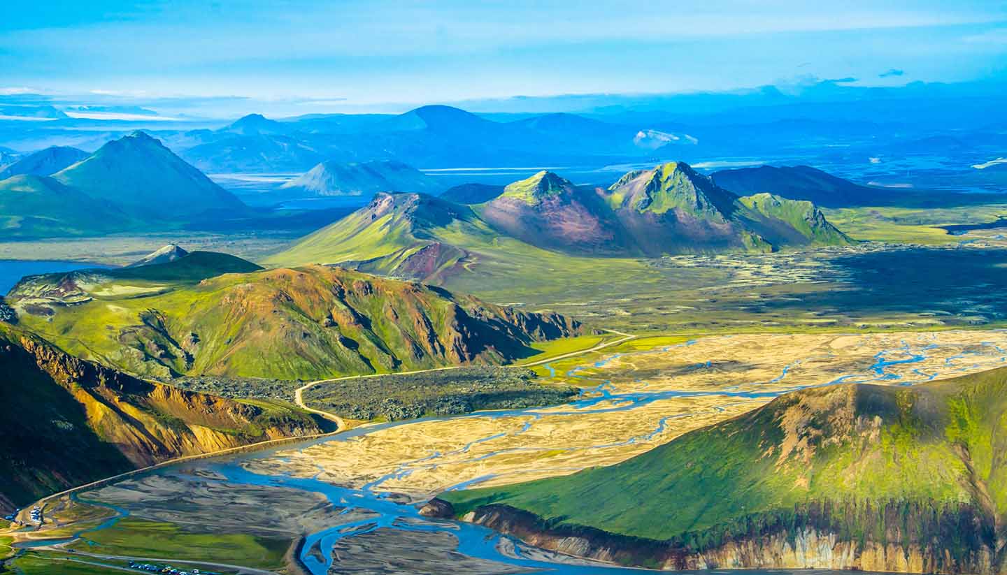 Island - Green mountainous landscape of Iceland as viewed from above