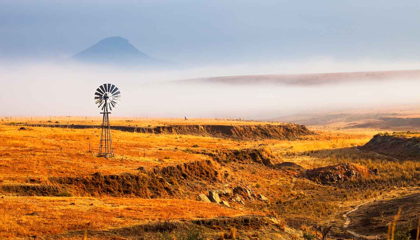 Lesotho - Misty morning sunrise landscape