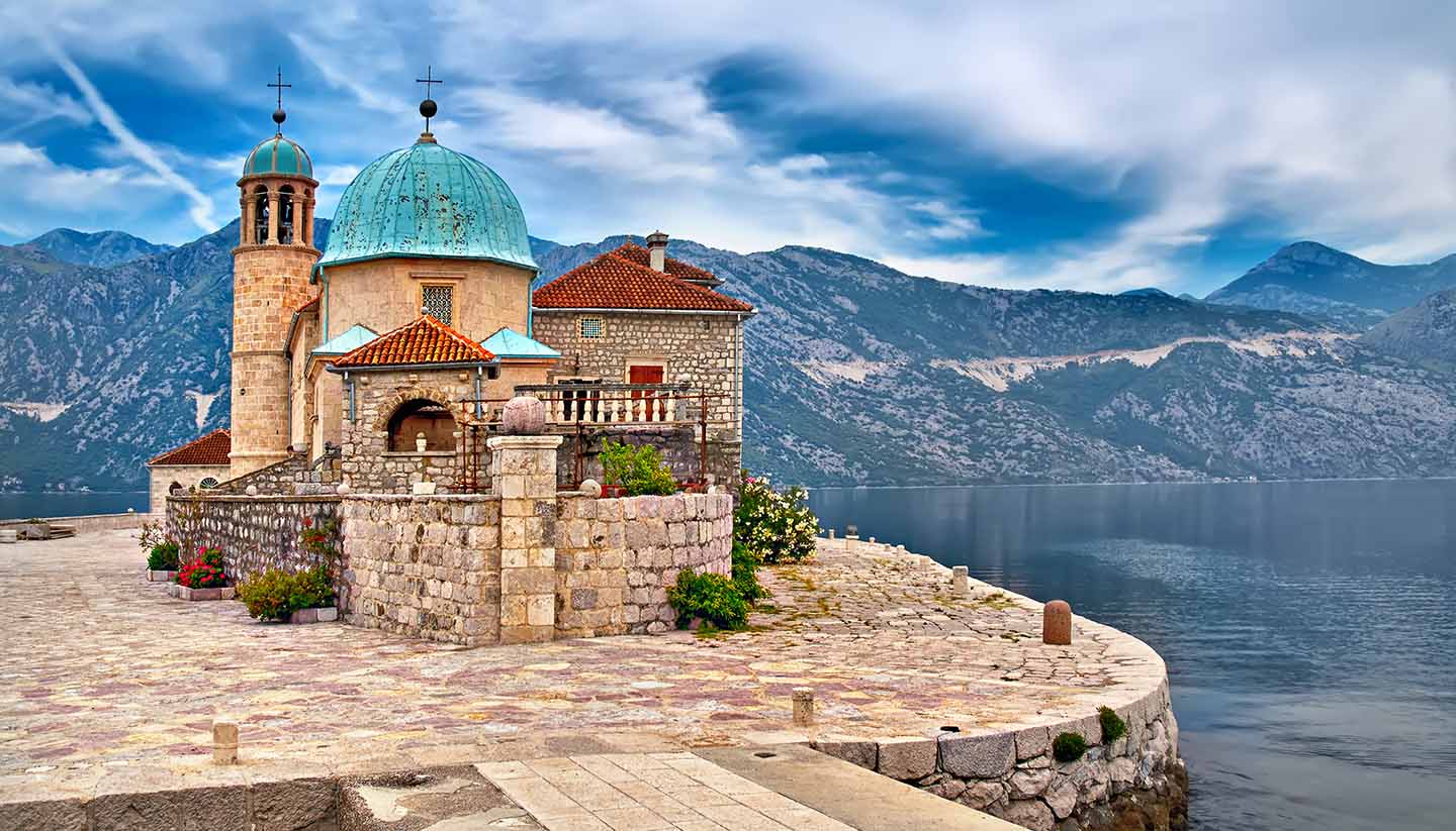 Montenegro - Stone building on an island on the lake in scenic Montenegro
