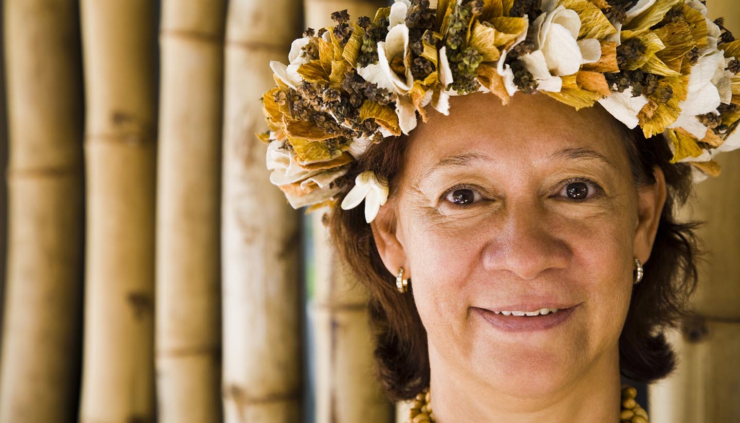 Nauru - Portrait of a woman wearing flowers, Papeete, Tahiti, French Polynesia