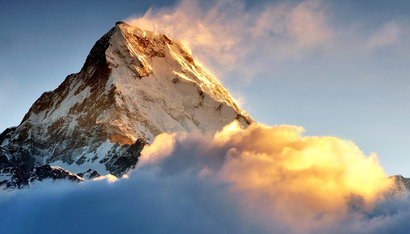 Nepal - Sunrise over Snow capped mountain Machapuchare, Annapurna Himalaya