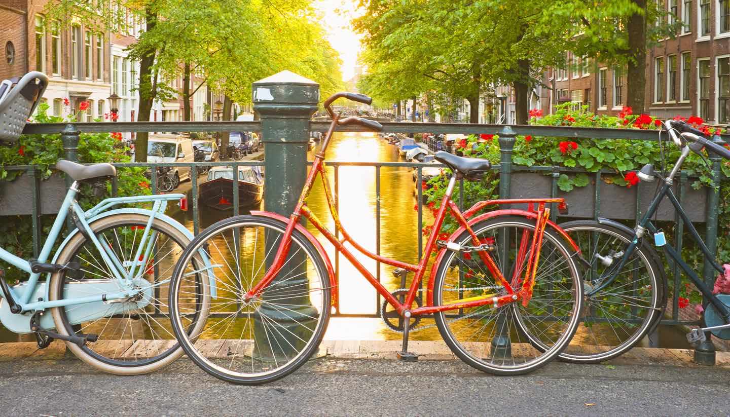 Amsterdam - Bikes on the bridge in Amsterdam Netherlands