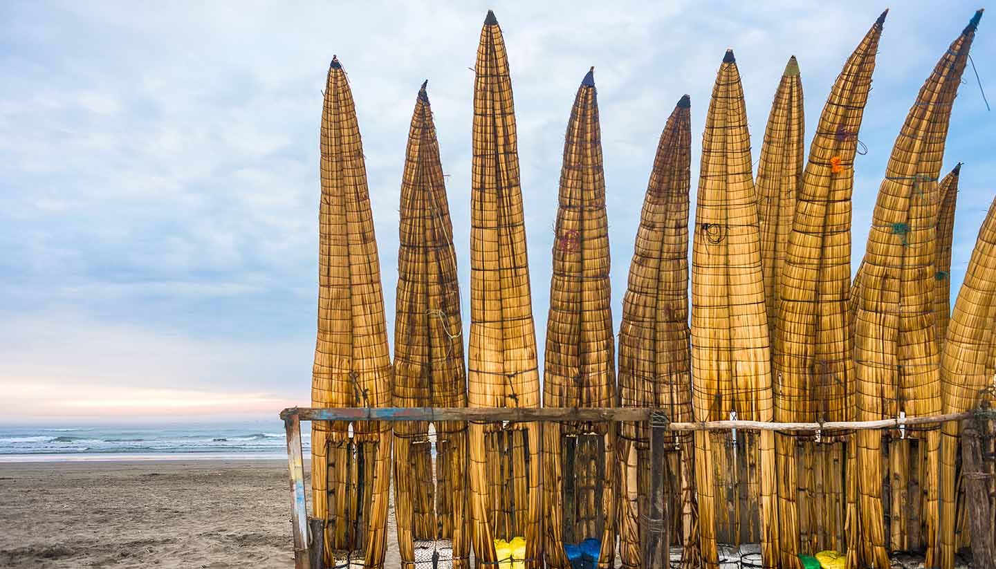 Peru - Traditional Peruvian small Reed Boats in Peru