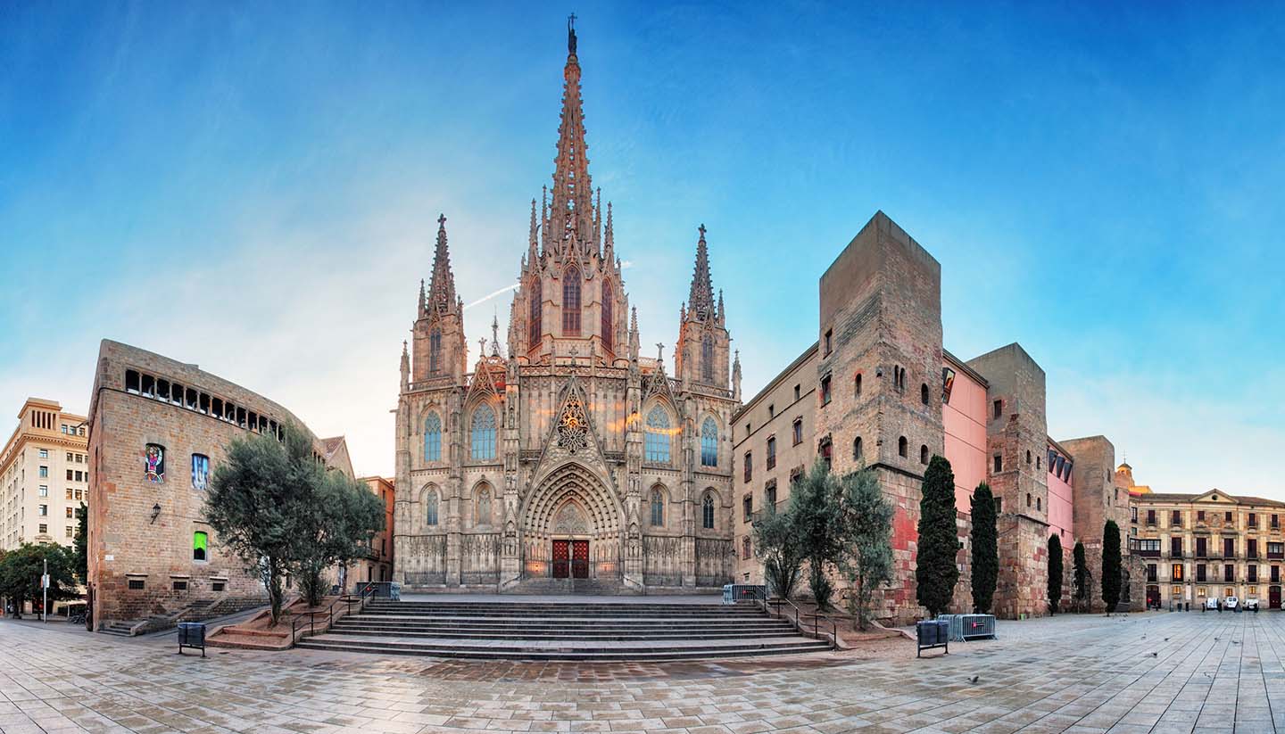 Barcelona - Panorama of Barcelona Cathedral. Spain. Barri Gothic