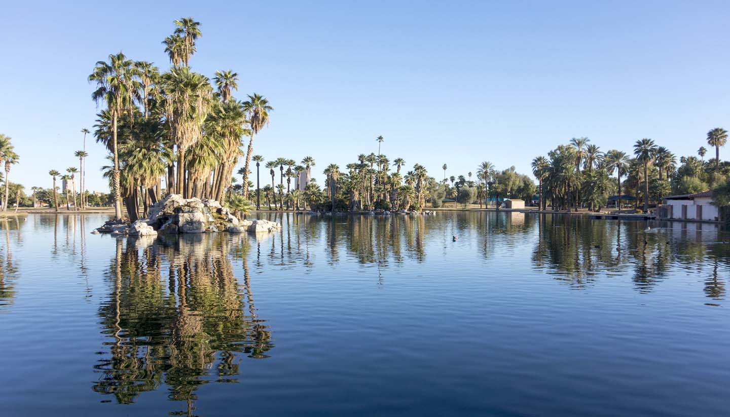 Arizona - Reflections in Encanto Park Lake, Phoenix, AZ